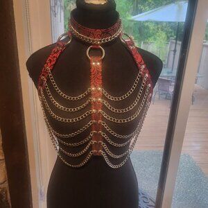 NWOT Leather and Chain Chest Harness Bra